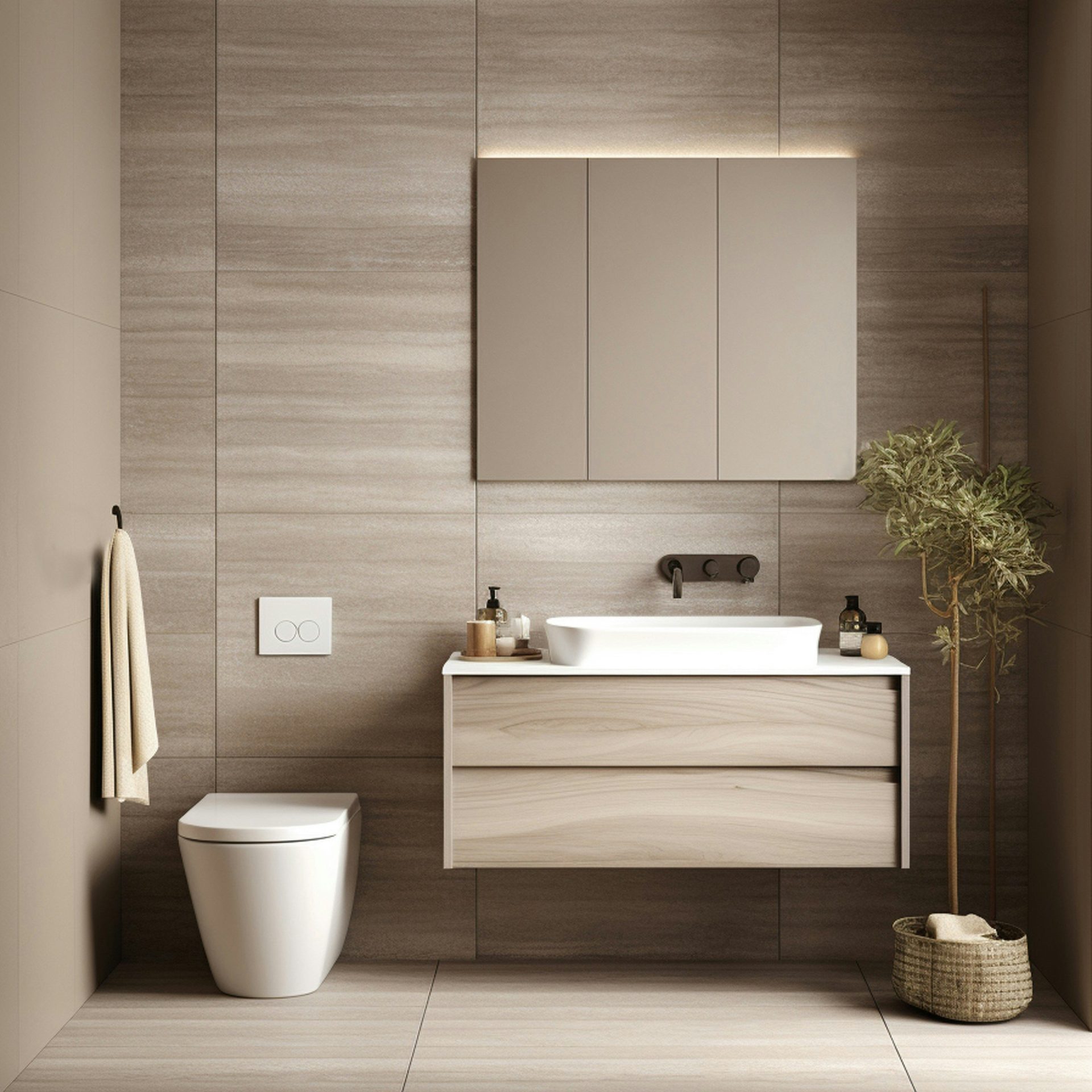 Un baño con inodoro, lavabo y espejo.